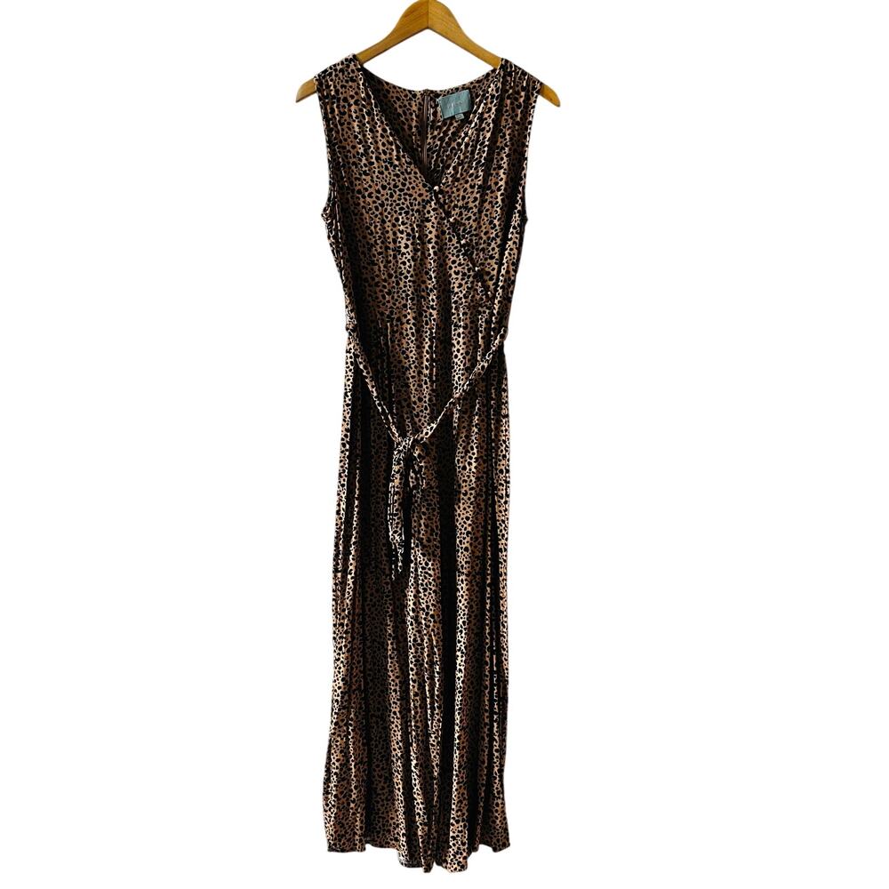 Skies Are Blue Leopard Print Sleeveless Wide Leg Jumpsuit Size M Medium Brown - Picture 7 of 7